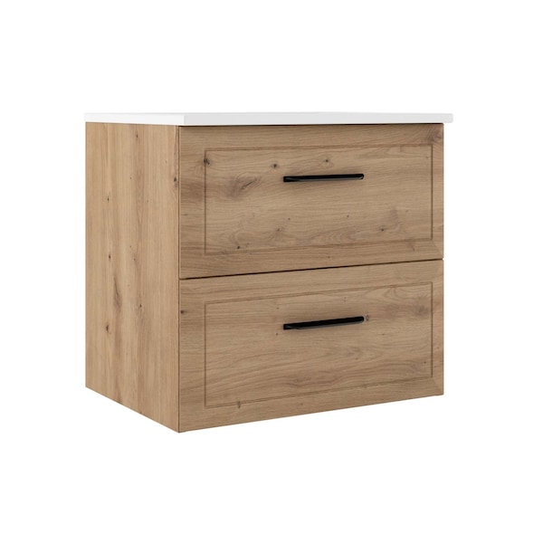 Homeroots 24" Natural Wood Floating Bathroom Vanity With White Sink And Two Drawers 624196 - main