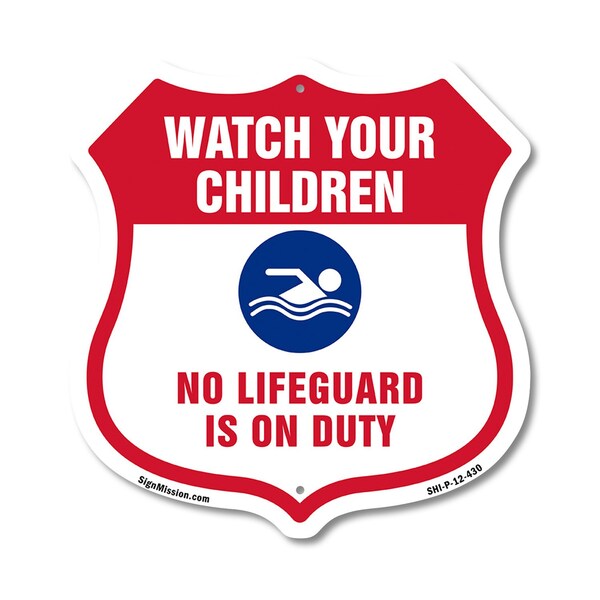 Signmission Pool Safety Shield Sign Attention Watch, 12 Inch X 12 Inch, Plastic Sign SHI-P-12-430 - main