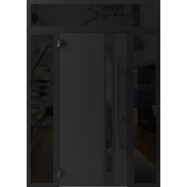 Vdomdoors Front Exterior Prehung Steel Door Ronex1033 Teak 2 Sidelight and Transom Window Sidelite Entry RONEX1033EXD-OAK-W16+36+16 x H80+16-RH-I - main
