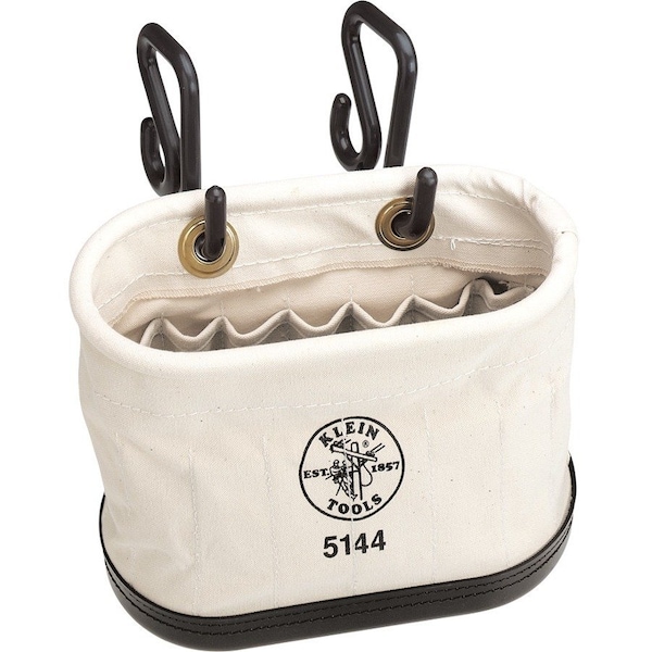 Klein Tools Canvas Bucket, Aerial Oval Tool Bucket with Hooks, Molded Polypropylene Bottom, 15 Pockets 5144 - main