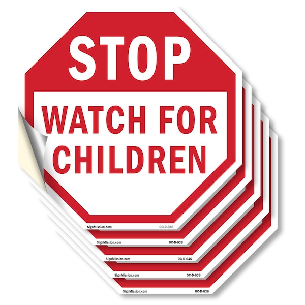 Signmission Stop Watch For Children, 4 inch X 4 inch, Vinyl Decal, 5PK OC-D-5PACK-4-36 - main