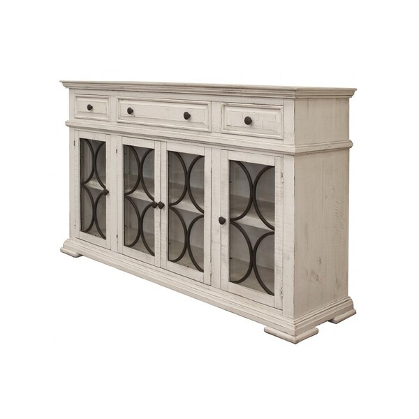 Homeroots 74" Ivory Solid and Manufactured Wood Distressed Credenza 527085 - main
