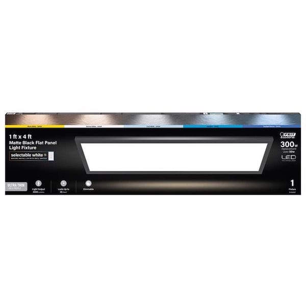 Feit Electric 0.9 in. H X 12.1 in. W X 47.3 in. L Matte Black White LED Flat Panel Light Fixture FP1X4/6WY/BK - main