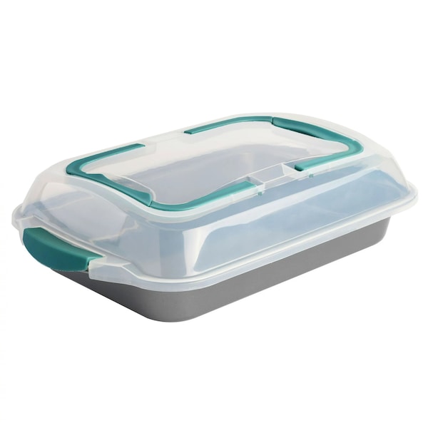 Spice By Tia Mowry 13 x 9 Inch Rectangle Carbon Steel Roaster With Carrier in Teal 87057.02RR - main