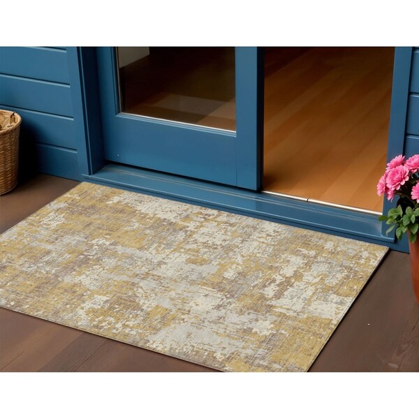 Homeroots 3' X 5' Gold Brown And Beige Abstract Washable Indoor Outdoor Area Rug 597962 - main