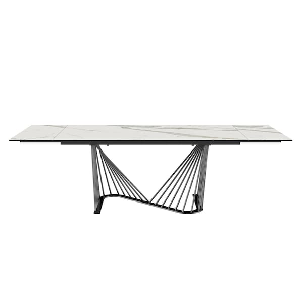 Homeroots 71" White and Black Stone and Iron Self-Storing Leaf Dining Table 370719 - main