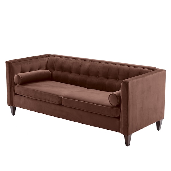 Homeroots Pink Velvet Upholstered Sofa with Bolster Pillows 473454 - main