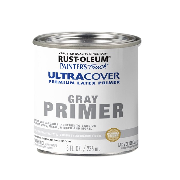 Rust-Oleum Interior/Exterior Paint, Flat, Gray Primer, 1/2 Pint 1980730 - main