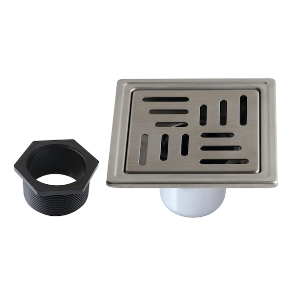 Kingston Brass 4" Stainless Steel Square Shower Drain with Flange and Hair Trap, Brushed Stainless Steel BSF4410SS - main