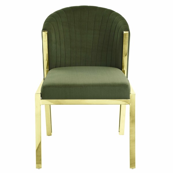 Homeroots Set of Two Green and Gold Upholstered Velvet And Steel Wing Back Dining Side Chairs, 2PK 573340 - main