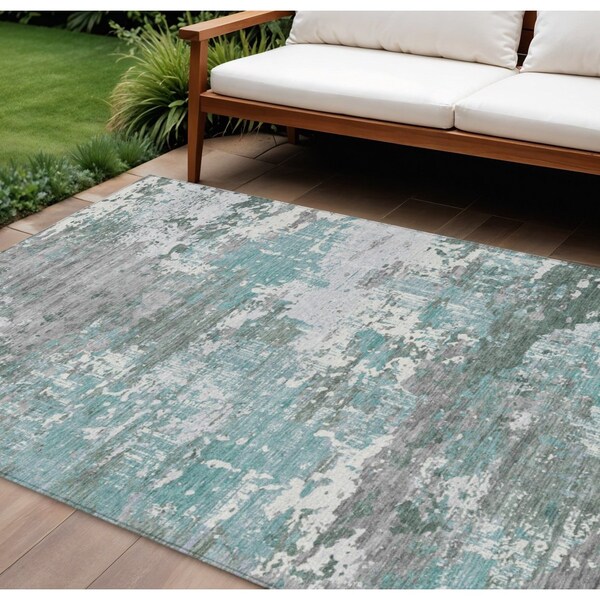 Homeroots 9' X 12' Blue And Teal Blue Abstract Washable Indoor Outdoor Area Rug 610442 - main