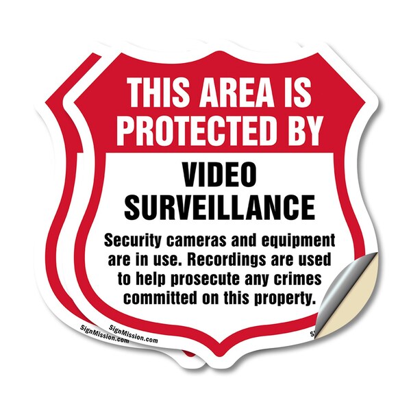 Signmission Video Surveillance Shield Sign This Area, 4 inch X 4 inch, Vinyl Decal, 2PK SHI-D-2PACK-4-473 - main