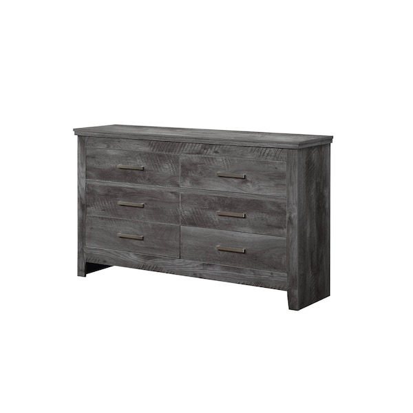Homeroots 57" Gray Solid and Manufactured Wood Six Drawer Double Dresser 486001 - main