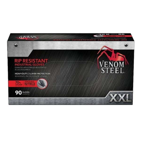 Venom Steel 614N, Disposable Gloves, 6 mil Palm, Nitrile, Powder-Free, 2XL, Black VEN6146N - main