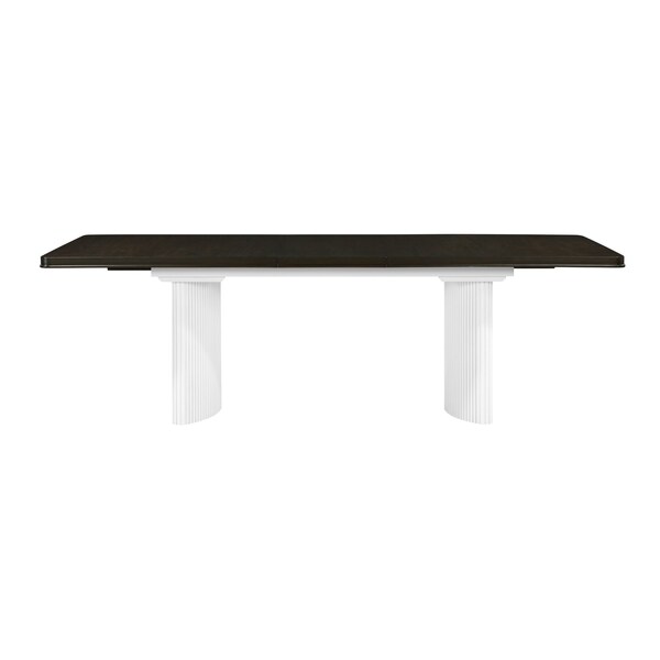 Homeroots 78" Walnut and White Wood Removable Leaf Double Pedestal Base Extendable Dining Table 631297 - main
