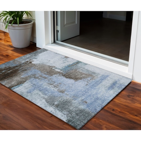 Homeroots 3' X 5' Blue Gray And Dark Brown Abstract Washable Indoor Outdoor Area Rug 602951 - main