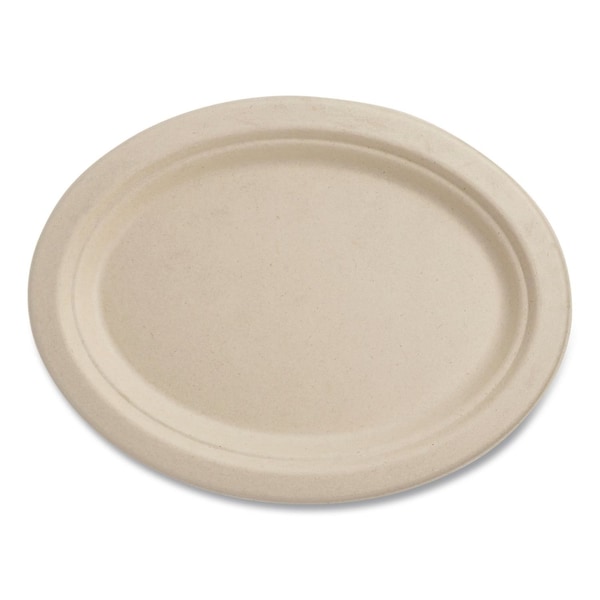 World Centric Fiber Plates, Paper, 12" dia, Oval, Natural, 500PK PLSCU12OLFP - main