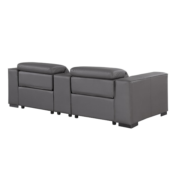 Homeroots 93in Dark Gray and Brown Leather Power Reclining Loveseat With Storage 720541 - main