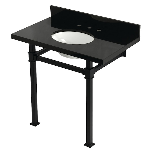 Kingston Brass 36" Black Granite Console Sink with Stainless Steel Legs, 8-Inch, 3-Hole, Black Granite/Matte Black KVPK36KOQ0 - main