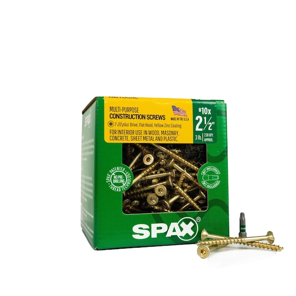 Spax #10 x 2-1/2 in Interior Wood Screws Construction Flat Head T-Star Plus 3 LB, 230PK 41910205006045 - main