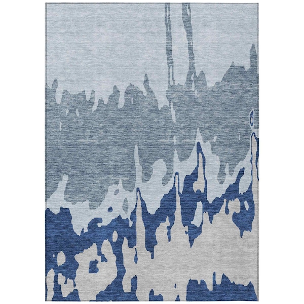 Homeroots 5' X 8' Sky Blue And Denim Blue Abstract Washable Indoor Outdoor Area Rug 613657 - main