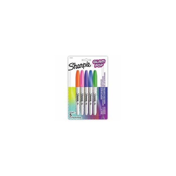 Sharpie Glam Pop Permanent Markers, Fine Marker Point, Assorted Ink, 6PK 2185230 - main