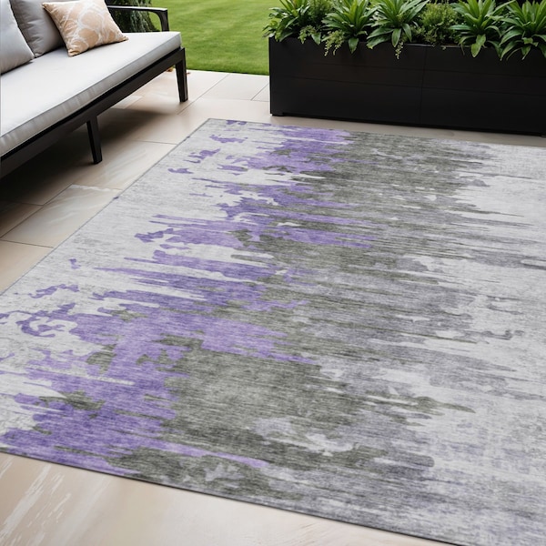 Homeroots 5' X 8' Purple Ivory And Charcoal Abstract Washable Indoor Outdoor Area Rug 582399 - main