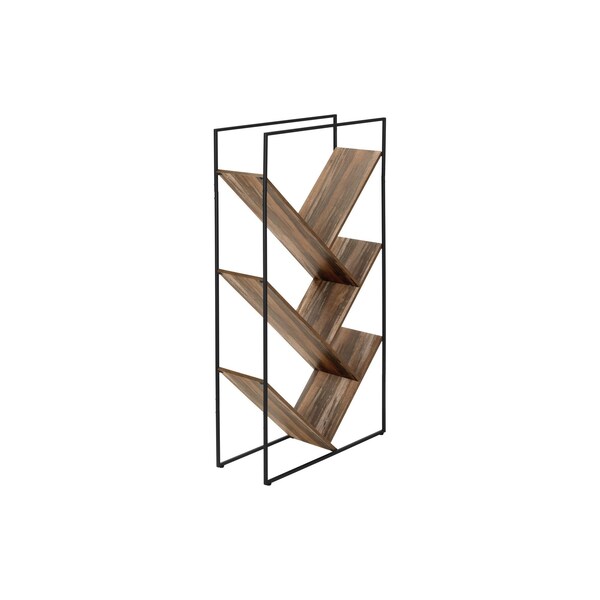 Homeroots 60" Brown Metal and Wood Five Tier Geometric Bookcase 489795 - main