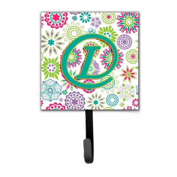 Carolines Treasures Letter L Flowers Pink Teal Green Initial Leash and Key Holder CJ2011-LSH4 - main