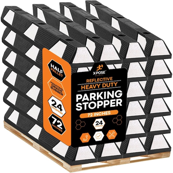 Xpose Safety Parking Block, Rubber, 6 in Height, 72 in Length, Black/White, Half Pallet (24 pk) PBSW-6-HP24-X - main