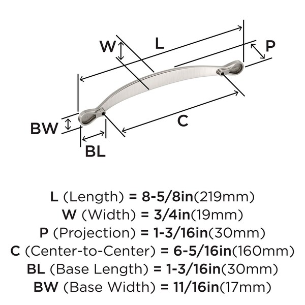 Amerock Inspirations 6-5/16 inch (160mm) Center-to-Center Satin Nickel Cabinet Pull, 10PK 10VMP1589G10 - main