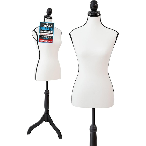 Topmaster Mannequin Adjustable Height Durable Foam and Canvas Construction Wooden Base, Compact Shoulder Width TPMAQTO29 - main