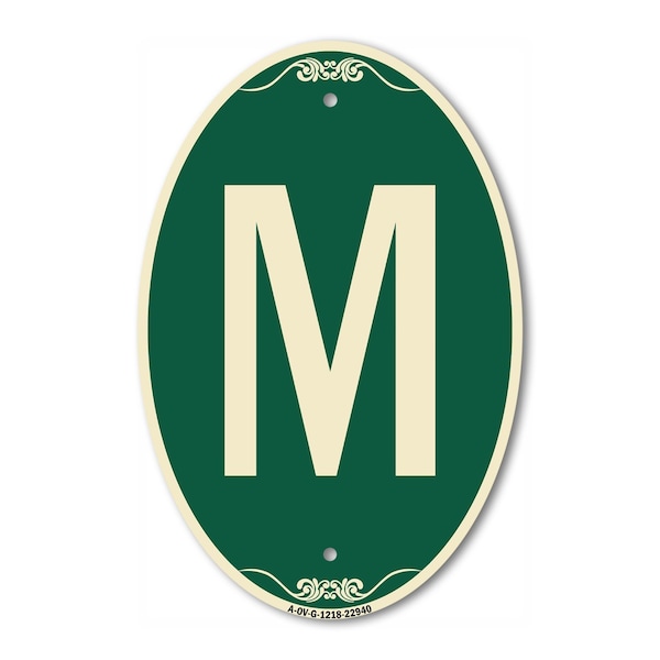 Signmission Letter M, 12 Inch X 18 Inch Architectural Oval, Heavy Gauge Aluminum A-OV-G-1218-22940 - main