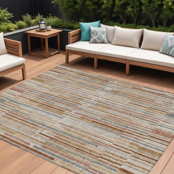 Homeroots 9' X 12' Rust And Ivory Striped Washable Indoor Outdoor Area Rug 631555 - main