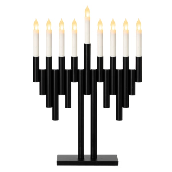 Vintiquewise Modern Decorative 9-Branch Hanukkah Menorah with LED Candles in Sleek Finish, Black QI004910.BK - main