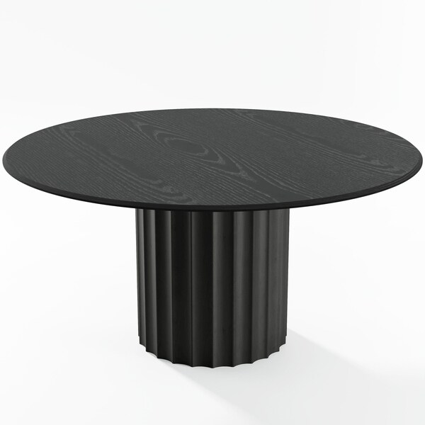 Homeroots 60" Black Solid Wood Pedestal Base Round Top Dining Table 721045 - main