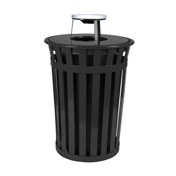 Witt Industries Black Outdoor, Slatted Metal Waste Receptacle with Ash Top, Black M3601-AT-BK - main