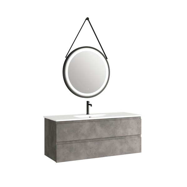 Homeroots 48" Gray Wood Freestanding Bathroom Vanity With White Sink And Two Drawers 627513 - main
