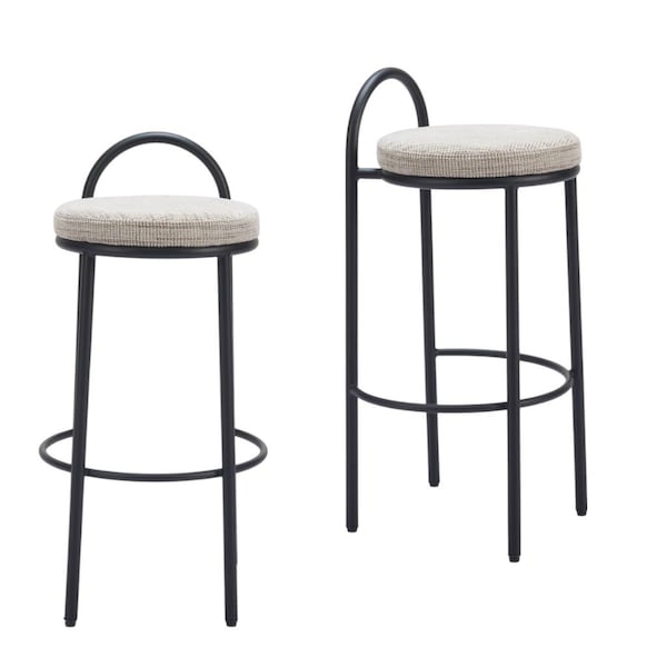 Homeroots Set of Two 30" Beige and Black Chenille and Steel Low Back Bar Height Bar Chairs, 2PK 555725 - main