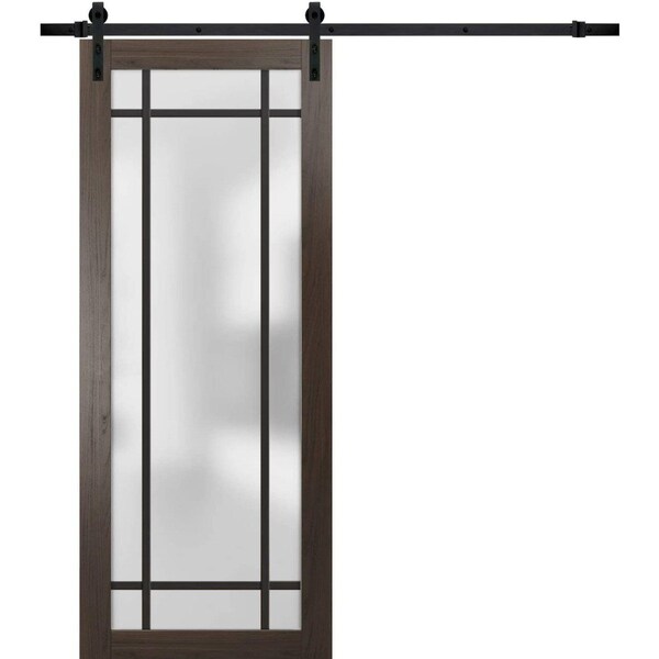 Sartodoors Sturdy Barn Door Frosted Tempered Glass Planum 2112 Black 32x96 Solid Core Modern Interior PLANUM2112BD-B-CA-32 x 96 - main