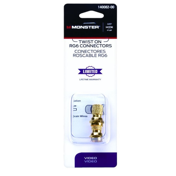 Monster Cable Just Hook It Up Twist-On RG6 Coaxial Connector, 2PK 140082-00 - main