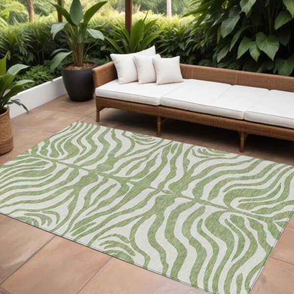 Homeroots 10' X 14' Artichoke Green And Ivory Animal Print Washable Indoor Outdoor Area Rug 600581 - main