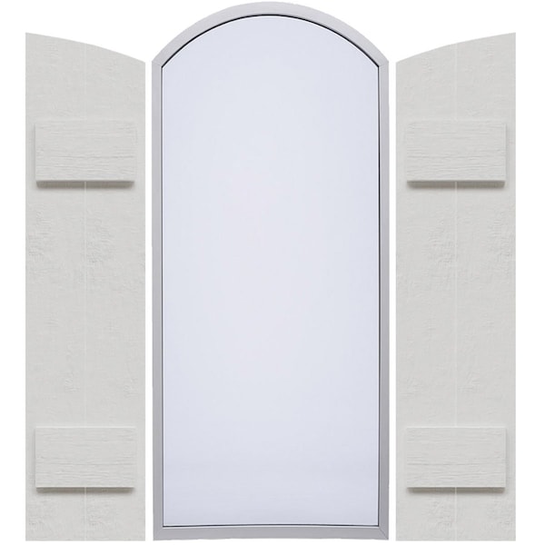 Ekena Millwork Rustic 2 Board Joined Board-n-Batten Faux Wood Shutters w/Elliptical Arch Top, 10 3/4W x 45H, PR FBJ06E11X045RUF - main