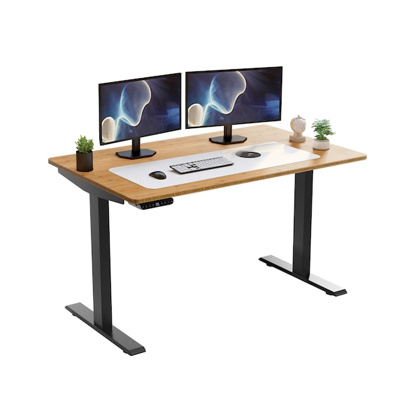 Homeroots 60" Adjustable Brown and Black Stainless Steel Computer Desk 397745 - main