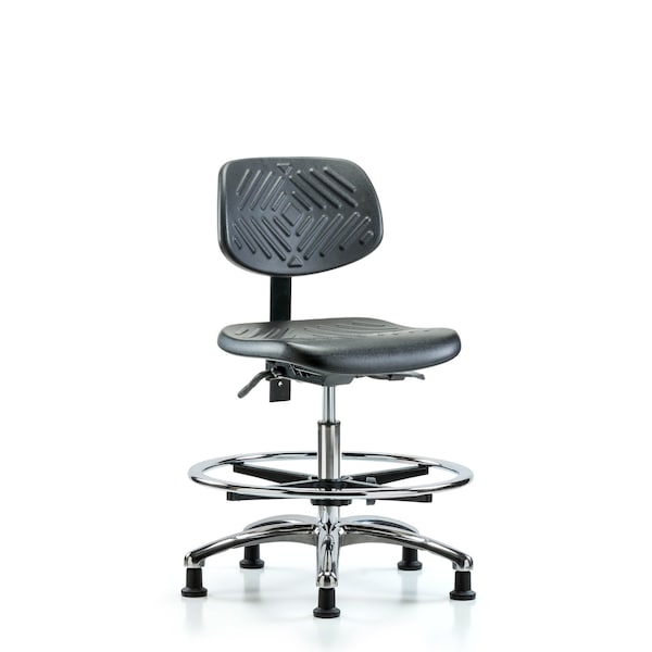 Blue Ridge Ergonomics Chair, Poly, Med Bench, Chrome CF Glides, No Arms, 19-1/2" to 27-1/2" Height, Black; Blue BR-PMBCH-CR-T0-A0-CF-RG - main