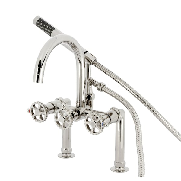 Kingston Brass 7" Center Deck-Mount Clawfoot Tub Faucet with Hand Shower, Polished Nickel AE8106CG - main