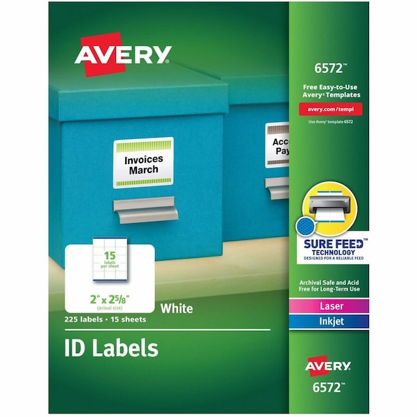 Avery Dennison ID Label, 2x2, White, PK225 6572 - main