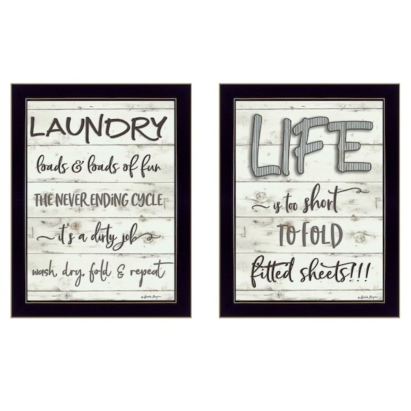 Homeroots Set Of Two Loads of Fun 3 Black Framed Print Bathroom Wall Art, 2PK 407108 - main