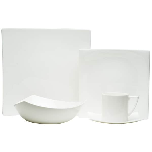 Homeroots White Five Piece Square Bone China Dinnerware Set 483489 - main