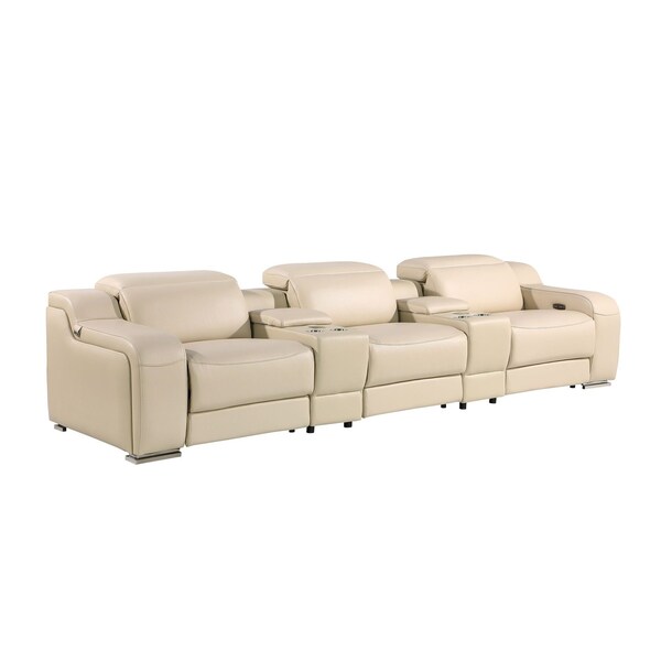 Homeroots 129" Beige Italian Leather Reclining USB Sofa 632896 - main